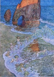 He laittoivat hänet keskelle ja tanssivat hänen ympärillään, The Water Babies -pubista. Humphrey Milford Oxford University Press, n. 1930 (väri litho) tekijältä Albert Edward Jackson