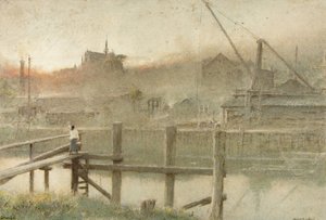 Arundel (akvarelli, vartaloväri ja kynä paperille) tekijältä Albert Goodwin
