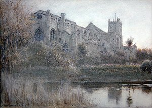 Christchurch, Hampshire (akvarelli kynällä ja musteella paperille) tekijältä Albert Goodwin