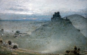 Corfe Castle (kynä ja muste vesivärillä ja vartalovärillä paperilla) tekijältä Albert Goodwin