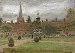 Long Alley Almshouses, Abingdon (akvarelli) tekijältä Albert Goodwin