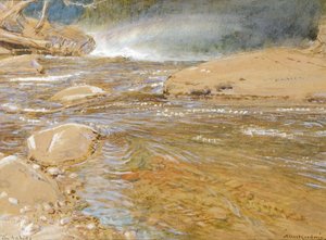 The Rapids/ Above the Waterfall (akvarelli ja vartaloväri paperille) tekijältä Albert Goodwin