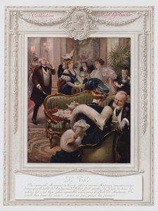 Belle Epoque Paris, Muodikas nainen juomassa teetä (väri litho) tekijältä Albert Guillaume