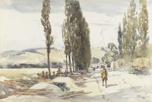 Road to Querrieu, 1918 (wc kynällä ja hiilellä paperilla)