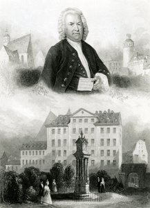 Johann Sebastian Bachin (1685-1750) muotokuva ja monumentti tekijältä Albert Henry Payne