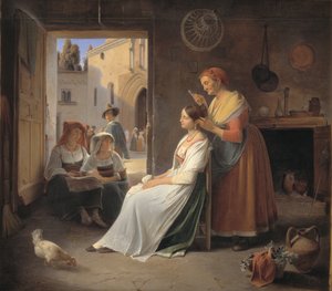 Nuori italialainen nainen, jota äitinsä koristaa