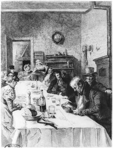 Vauquer Boarding House, kuvitus Honore de Balzacin (1799-1850) Le Pere Goriotista 1900