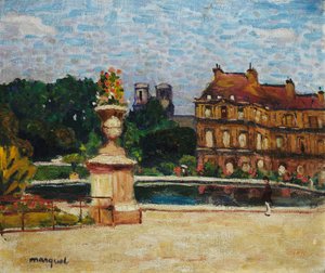 Lampi Luxemburgissa; Le Bassin du Luxembourg, n. 1904 (öljy kankaalle asetettuna alukselle) tekijältä Albert Marquet