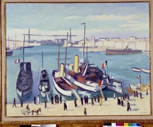 Marseillen satama lauttasillalla (maalaus) 1900-luku tekijältä Albert Marquet