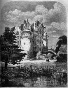 Chateau de la Loire: Chateau de Brissacin ulkonäkymä (renessanssiarkkitehtuuri tekijältä Albert Pierre Rene Maignan