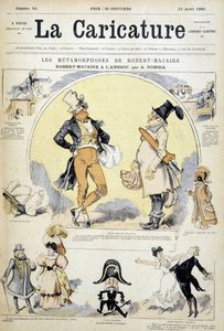 Sarjakuvia näyttelijä Robert Macairesta kirjoittanut Robida, cov. "" Karikatyyri"" 17.7.1880. tekijältä Albert Robida