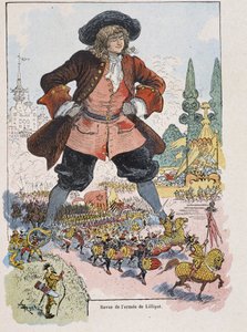 Gulliver Lilliput Arm Reviewissa - Swiftin "" Gulliver Voyages" -kirjassa, ill. kirjoittanut Robida tekijältä Albert Robida