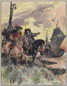 Kuvitus Le Capitaine Bellormeaulle, jonka on kuvittanut A Robida (väri litho) tekijältä Albert Robida