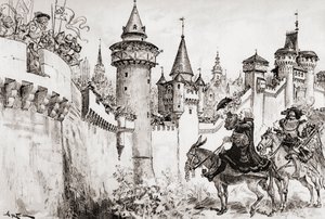 La Harangue Faite Par Ulric Gallet Picrochole tai harangu, jonka Ulric Gallet toimitti Picrocholelle. tekijältä Albert Robida