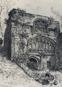 La fontaine des carmelites in morlaix - Vanha Ranska - Bretagne - tekstiä, piirustuksia ja litografioita, Albert Robida (1848-1926) päivätty 1800-luvun loppu tekijältä Albert Robida
