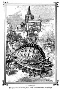 Tarasconin taraski, upea Provencen kansanperinteen hirviö: Albert Robidan kuvitus A Mironneaun koulukirjasta "Choice of readings", Librairie Armand Colin 1911 - tekijältä Albert Robida