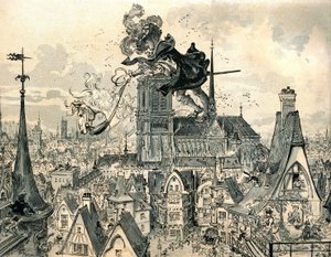 Giant Gargantua hyppää hevosestaan tekijältä Albert Robida