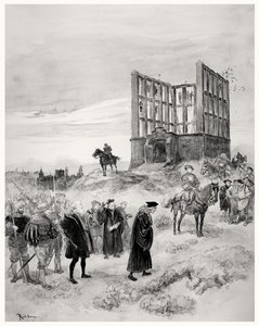 Superintendantti Jacques de Semblancay (n. 1445-1527) tuomittiin kuolemaan Montfaucon Gibbetille vuonna 1909 (paperilla wc) tekijältä Albert Robida