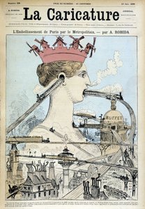 Pariisin kaunistaminen metrolla - Robida, "" La Caricature"" 19.6.1886 tekijältä Albert Robida