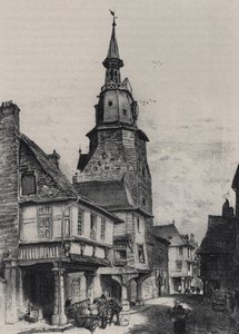 Dinanin kellotapuli - Vanha Ranska - Bretagne - tekstiä, piirustuksia ja litografioita, Albert Robida (1848-1926) päivätty 1800-luvun lopulla tekijältä Albert Robida