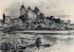 Combourgin linna Ille-et-Vilainessa - Vanha Ranska - Bretagne - tekstiä, piirustuksia ja litografioita, Albert Robida (1848-1926) päivätty 1800-luvun loppu tekijältä Albert Robida