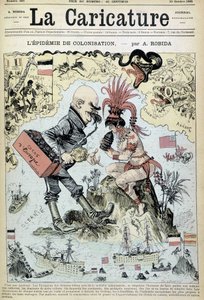 Kolonisaatioepidemia: Robidan antikolonialistinen piirros - "" La Caricature" -kirjassa 31.10.1885