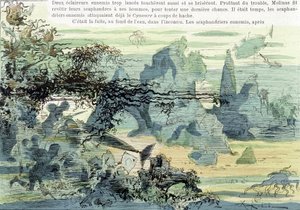 Vedenalainen sotakohtaus. Robidan teoksessa "Sota 1900-luvulla", 1800-luvun loppu. tekijältä Albert Robida
