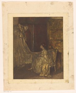 Nainen istuu tuolilla pinnasängyn vieressä tekijältä Albert Roelofs