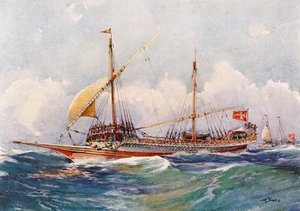 Maltan kaleeri ja tuuli purjeissaan (1600-luku), Albert Sebillen (1874-1953) akvarelli.