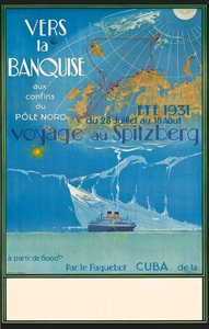 Matkaa Norjan Spitzbergiin mainostava juliste, noin 1931 (värilitografia).