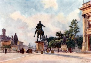 Marcus Aureliuksen pronssinen patsas Capitolissa tekijältä Alberto Pisa