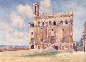 Palazzo Pubblico, Gubbio (värilitografia) tekijältä Alberto Pisa
