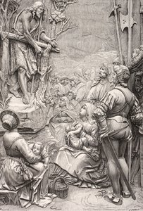 Pyhä Johannes Kastaja saarnaa autiomaassa (kaiverrus) tekijältä Albrecht (after) Durer or Duerer