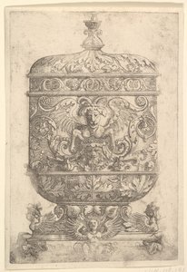 Katettu pikari groteskeilla valkoisella pohjalla.n.d. tekijältä Albrecht Altdorfer