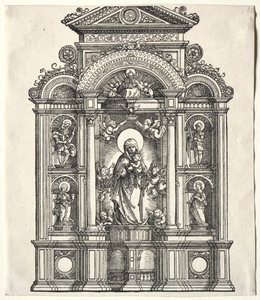 Suuri alttari Neitsyen kanssa, rajalla SS:n kanssa. Christopher, George, Barbara, Catherine tekijältä Albrecht Altdorfer