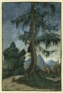 Maisema, jossa on kuusi tekijältä Albrecht Altdorfer