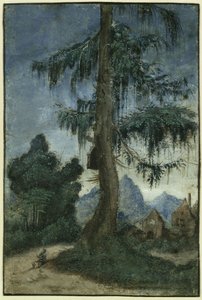 Maisema, jossa on kuusi tekijältä Albrecht Altdorfer