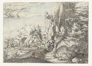 Maisema tummalla kallioseinällä tekijältä Albrecht Altdorfer