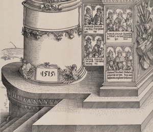 Maximilianin sukulaisten muotokuvia ja vasemman ulomman pylvään jalusta päivämäärällä 1..., 1515. tekijältä Albrecht Altdorfer
