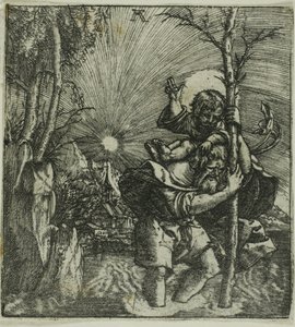 Pyhä Kristoffer kantaa Kristuksen lasta tekijältä Albrecht Altdorfer