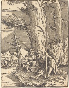 Pyhä Christopher istuu joen rannalla tekijältä Albrecht Altdorfer