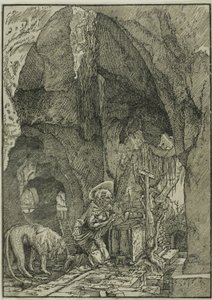 Pyhä Hieronymus katumuksessa, luolassa tekijältä Albrecht Altdorfer
