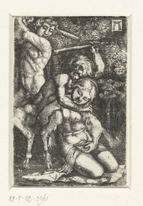 Satyr ja mies tappelevat naisesta tekijältä Albrecht Altdorfer
