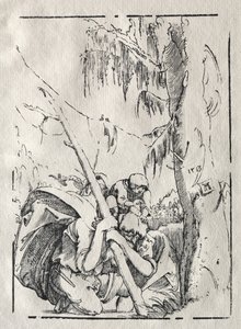 Pyhä Kristofer ylittää veden Kristuksen olkapäillään tekijältä Albrecht Altdorfer