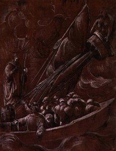 Pyhä Nikolaus Barilainen nuhtelee myrskyä tekijältä Albrecht Altdorfer