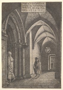 Regensburgin synagogan sisääntulo, 1519. tekijältä Albrecht Altdorfer