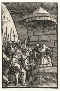 Ihmisen lankeemus ja lunastus: Pilatus pesee kätensä, n. 1515. tekijältä Albrecht Altdorfer