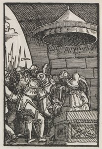Ihmisen lankeemus ja lunastus: Pilatus pesee kätensä, n. 1515. tekijältä Albrecht Altdorfer