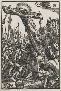 Ihmisen lankeemus ja lunastus: ristin nostaminen tekijältä Albrecht Altdorfer