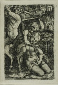 Kaksi satyyria taistelevat nymfistä tekijältä Albrecht Altdorfer